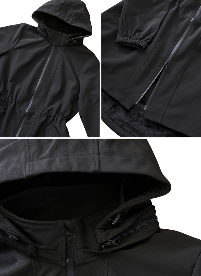 Softshelljakke med hette, Black solid, Packshot image number 4