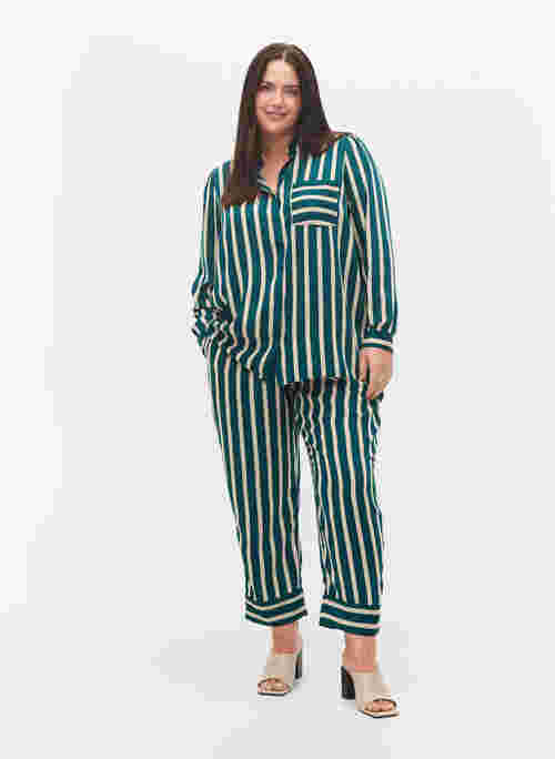 Stripete bukser med løs passform, Green Stripe, Model