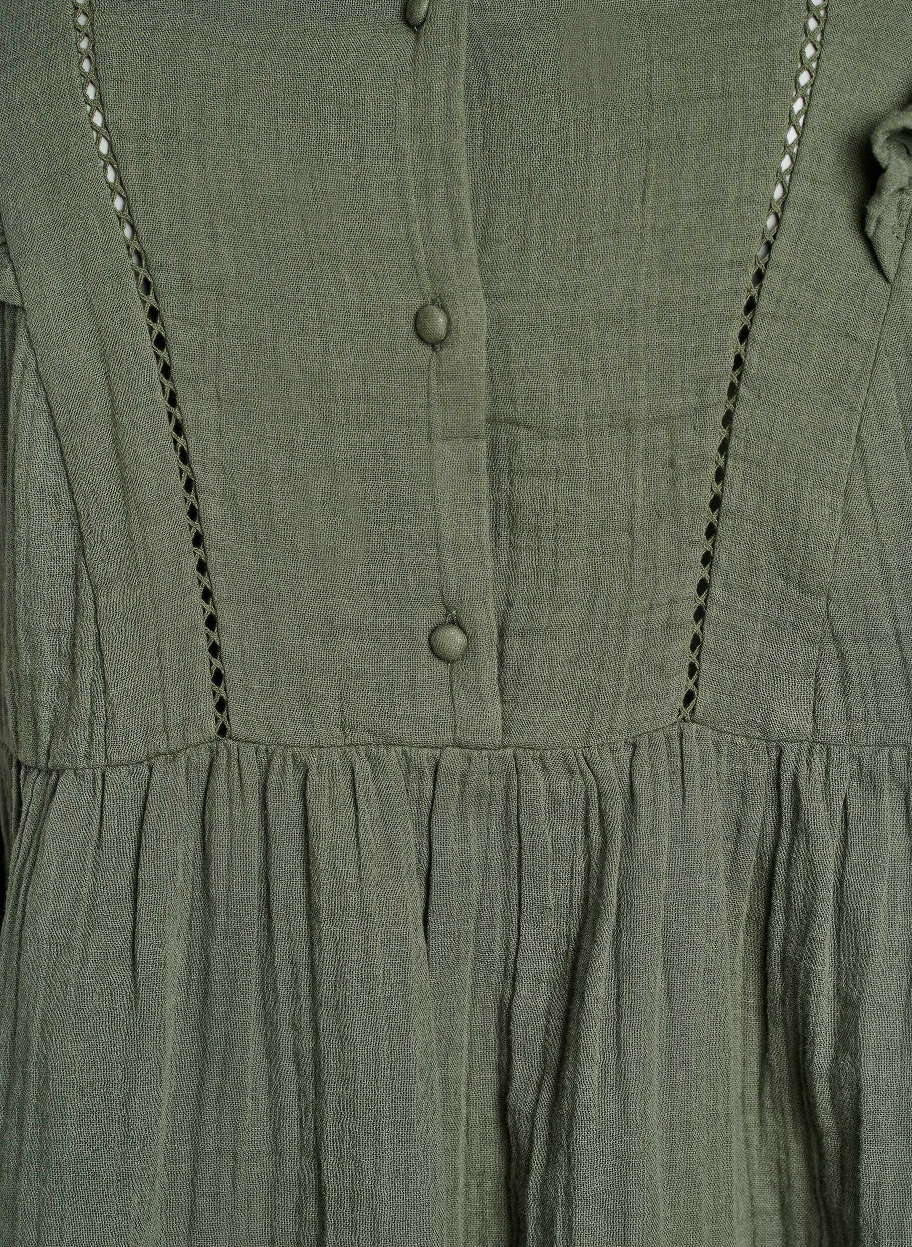 ZizziErmel&oslash;s bluse i bomullsmusselin med volanger, Gr&oslash;nn, Packshot image number 2