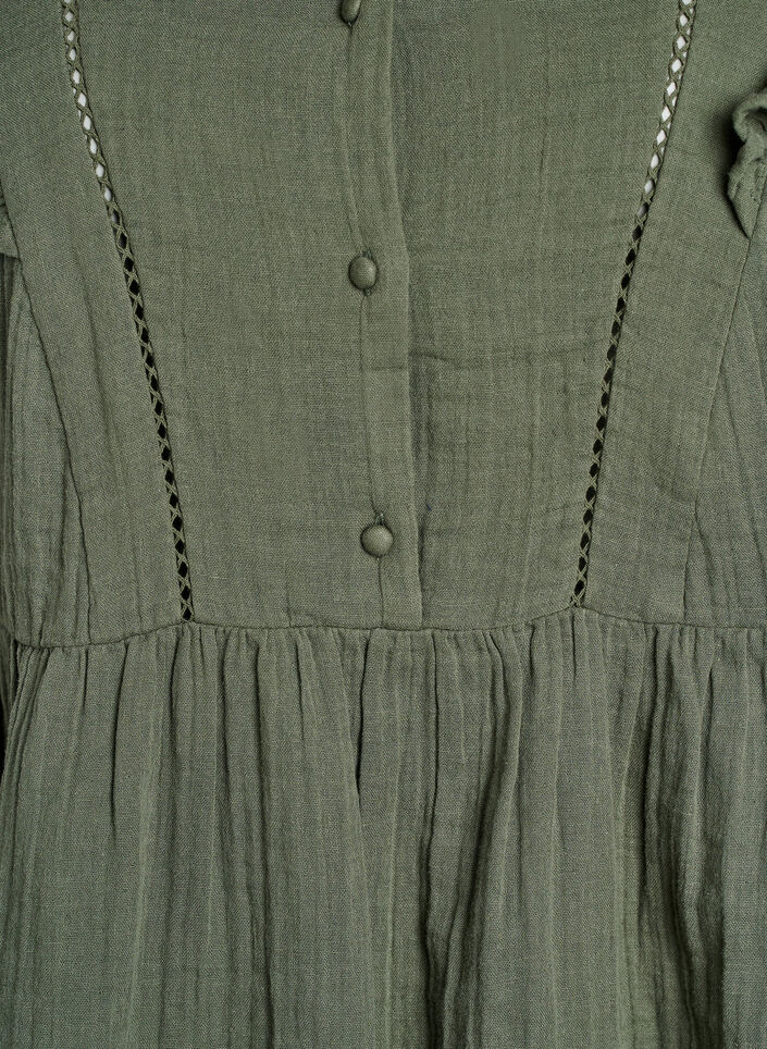 Ermel&oslash;s bluse i bomullsmusselin med volanger, Gr&oslash;nn, Packshot image number 2