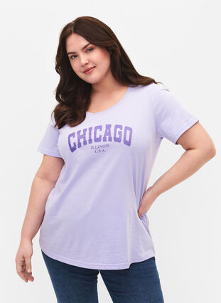 T-skjorte i bomull med tekst, Lavender W. Chicago, Model image number 0