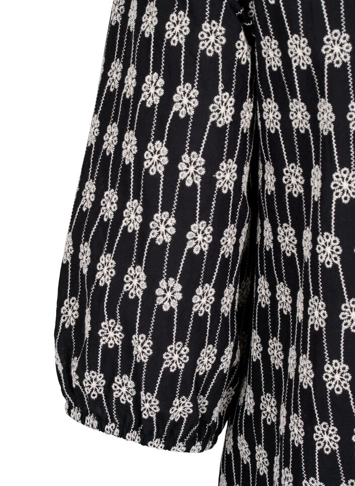 Bomullsskjortebluse med blomstermønster, Black, Packshot image number 3