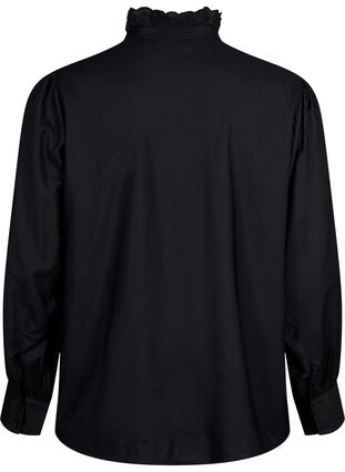 Viscose skjorte Bluse med ruffles, Black, Packshot image number 1