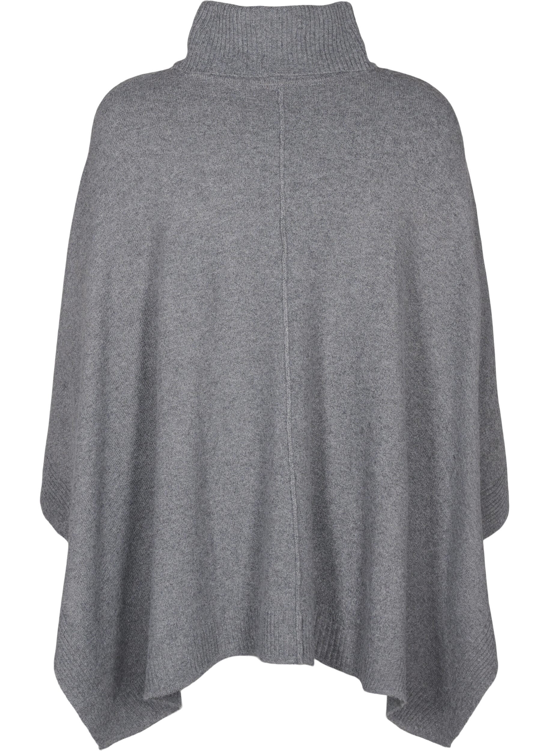 Zizzi Poncho med h&oslash;y hals, Medium Grey Melange, Packshot image number 1