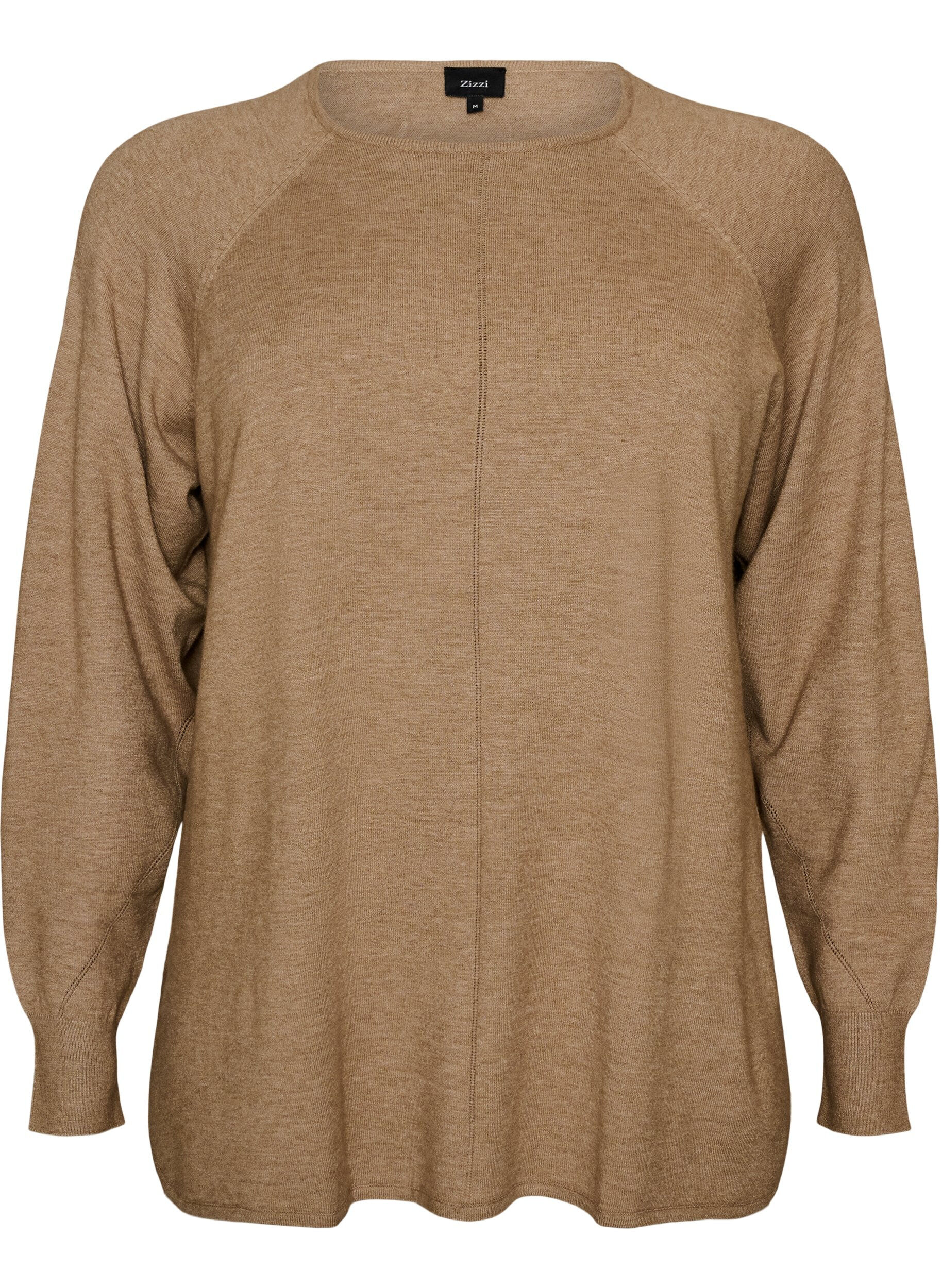 ZizziStrikket bluse med rund hals og strikket m&oslash;nster, Beige, Packshot image number 0