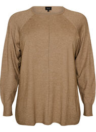 Strikket bluse med rund hals og strikket m&oslash;nster, Beige