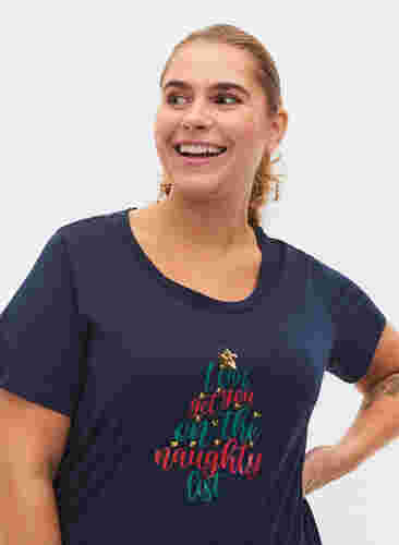 T-skjorte med julemotiv i bomull, Navy Blazer Text, Model image number 2