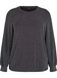Bluse med fiskebensm&oslash;nster og glittertr&aring;d, Svart