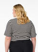 T-shirt med striper og ribbestrikket struktur, Svart, Model image number 2