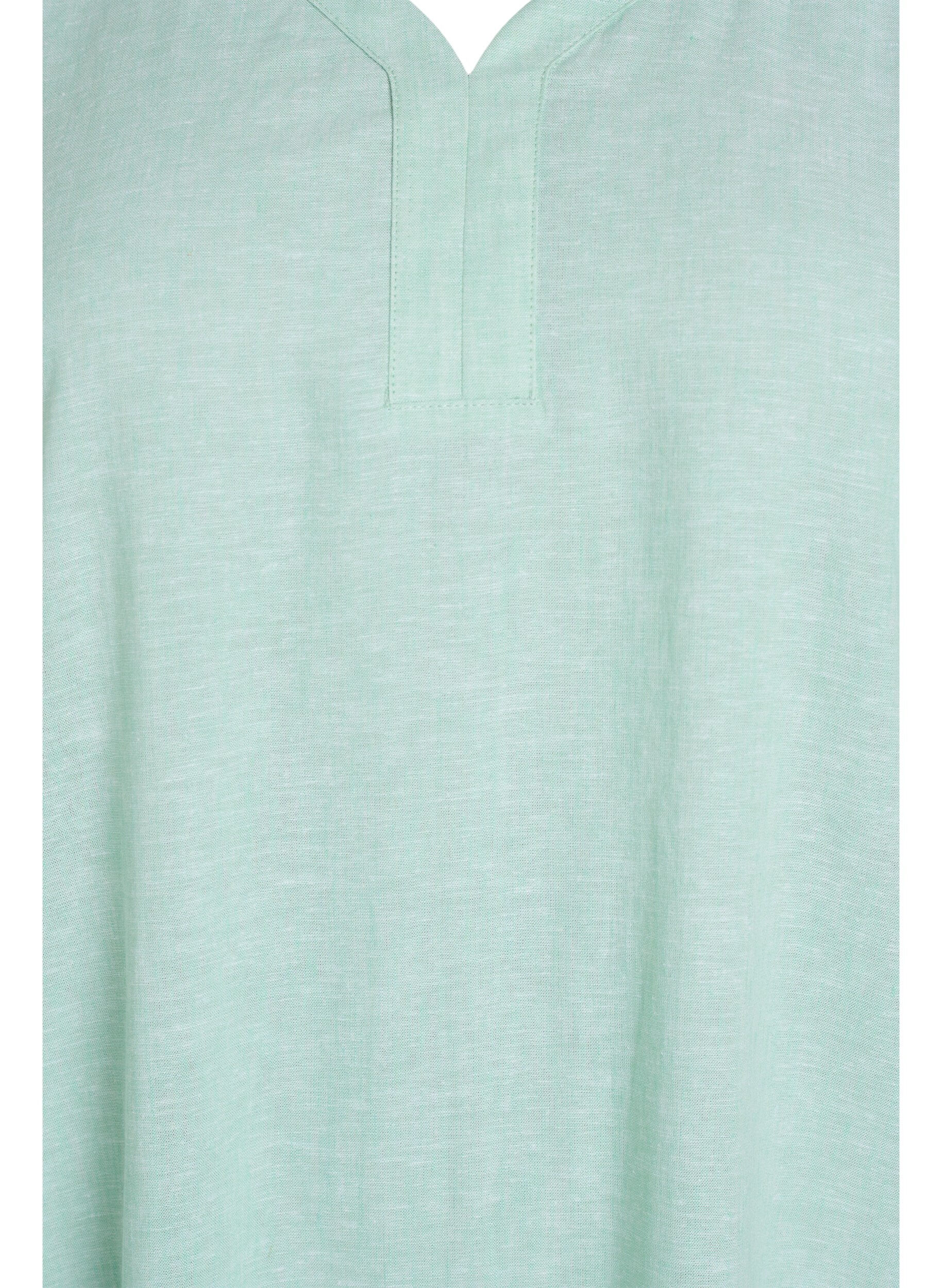 Zizzi Midikjole i lin og viskose med korte ermer, Gr&oslash;nn, Packshot image number 2