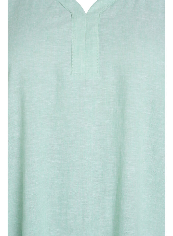 Midikjole i lin og viskose med korte ermer, Grønn, Packshot image number 2