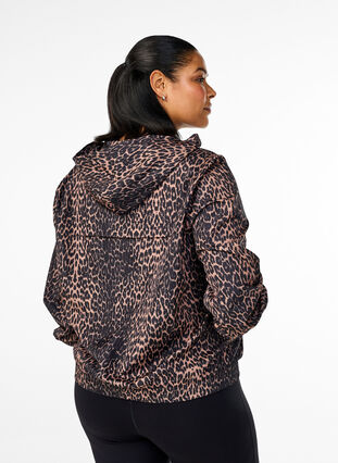 Zizzi Sportsjakke med leopardmønster og hette, Brun, Model image number 2