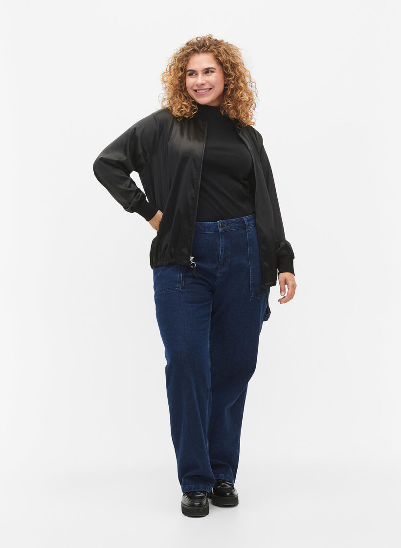 Bomberjakke med glidelås og snorer, Black, Model image number 2