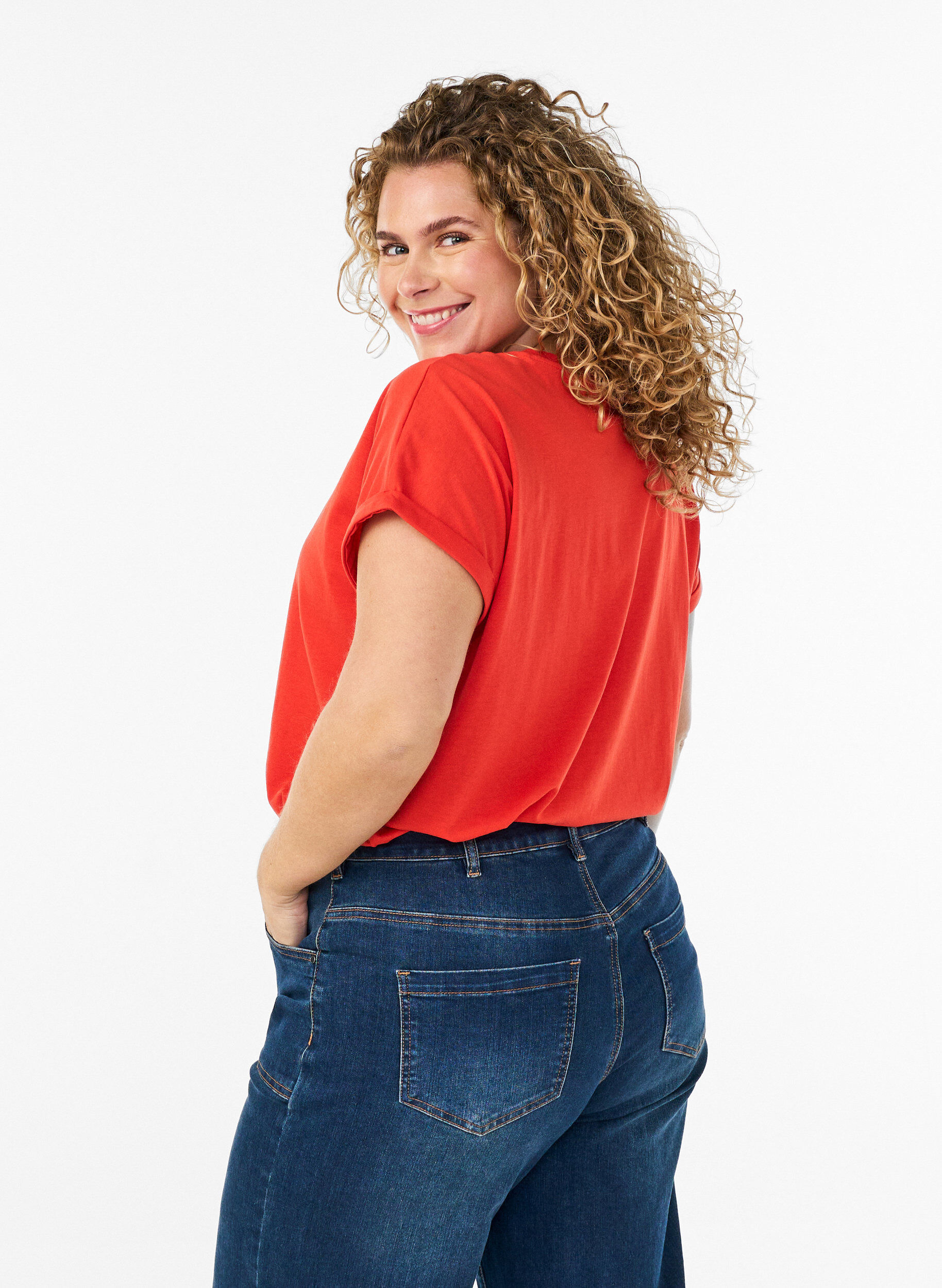 ZizziKortermet T-skjorte i bomullsblanding, Orange, Model image number 2