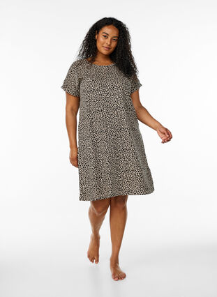 Zizzi 2-pakk T-skjortekjole med korte ermer, Brun, Model image number 1