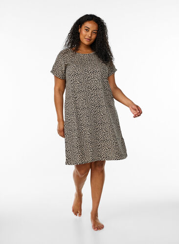 Zizzi 2-pakk T-skjortekjole med korte ermer, Brun, Model image number 1