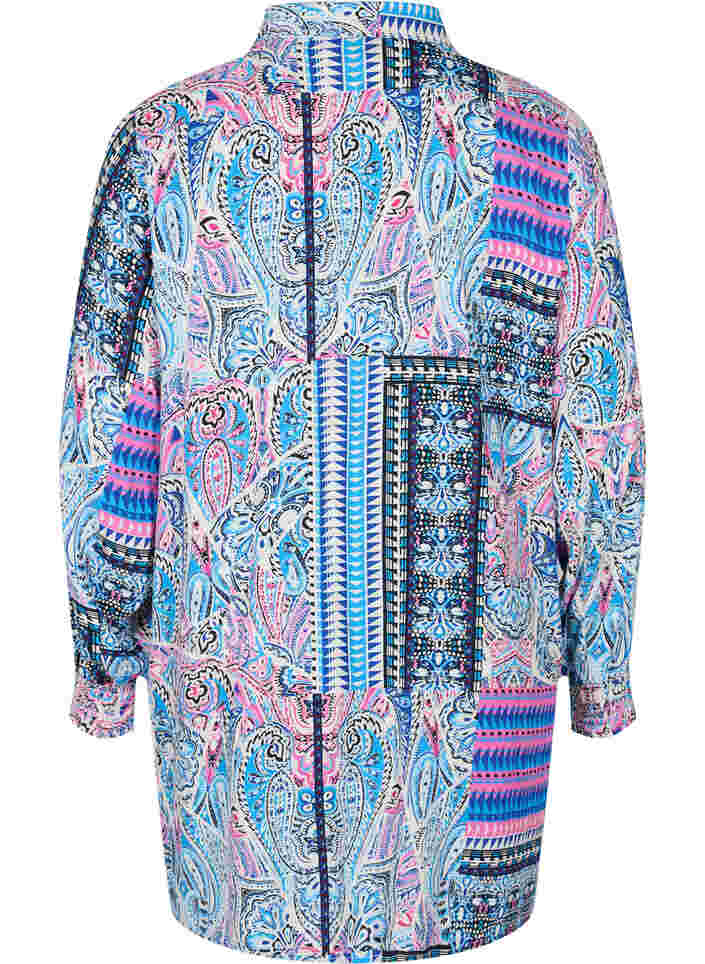 Lang viskoseskjorte i paisleymønster, Blue Pink Paisley , Packshot image number 1