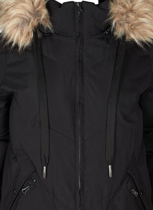 Vinterjakke med hette og fuskepelskant, Black, Packshot image number 2