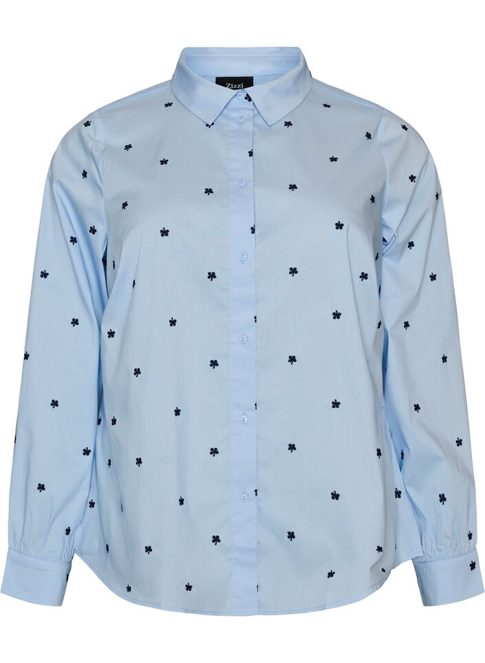 Skjorte med broderte blomster, Bl&aring;, Packshot image number 0