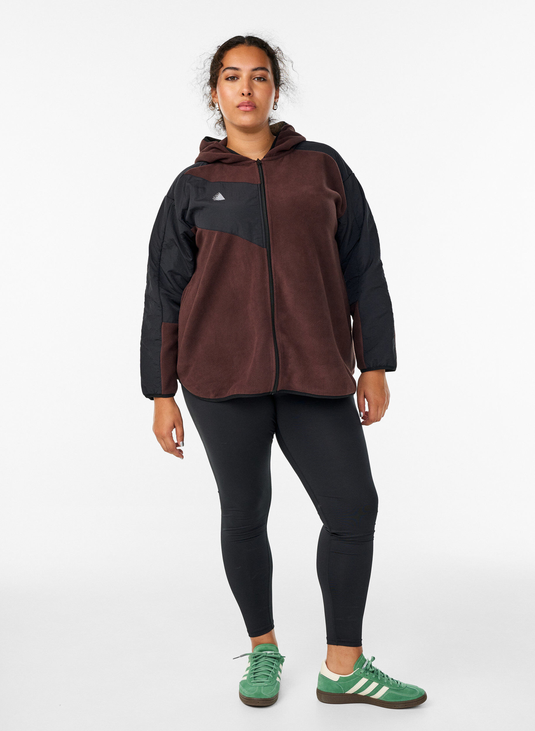 Zizzi Hettefleecejakke med lommer, Brun, Model image number 1