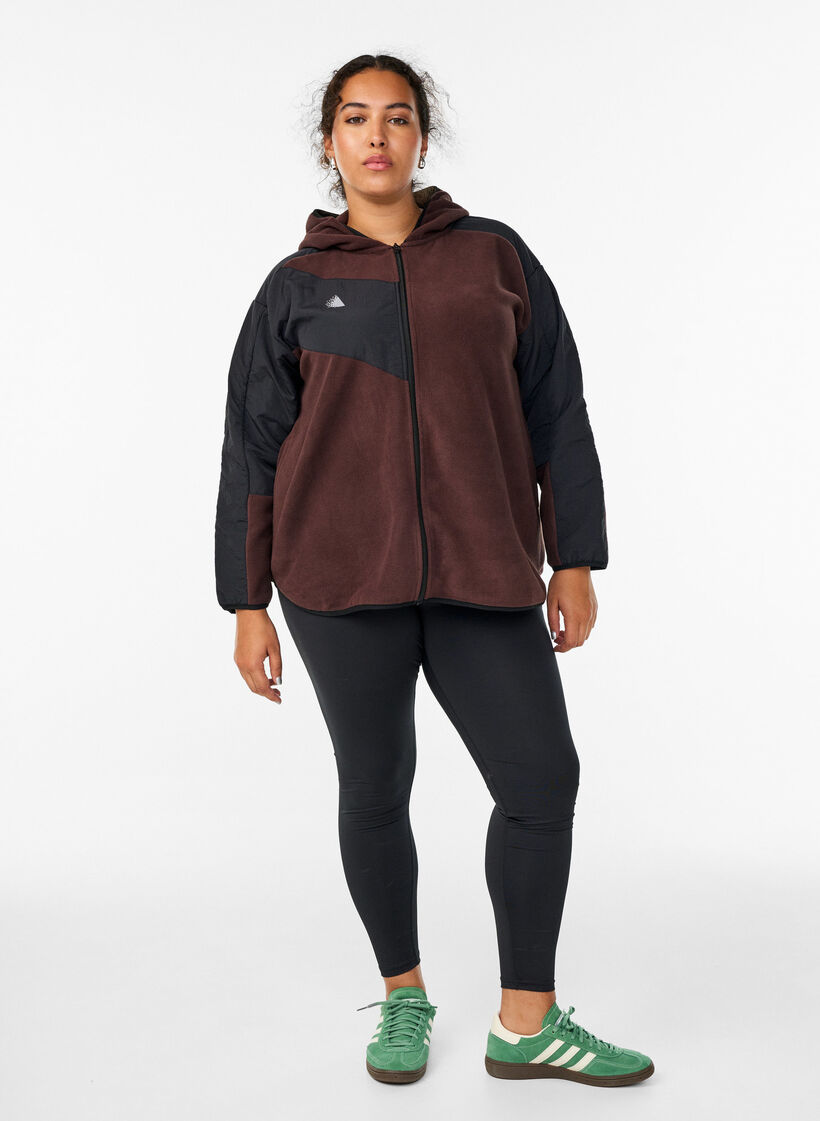 Hettefleecejakke med lommer, Brun, Model image number 1