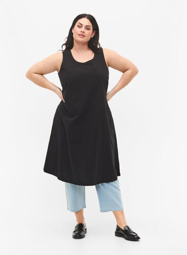 Bomullskjole uten ermer med A-form, Black, Model image number 0