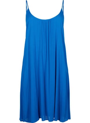 Ensfarget kjole i viskose med stropper, Victoria blue, Packshot image number 0