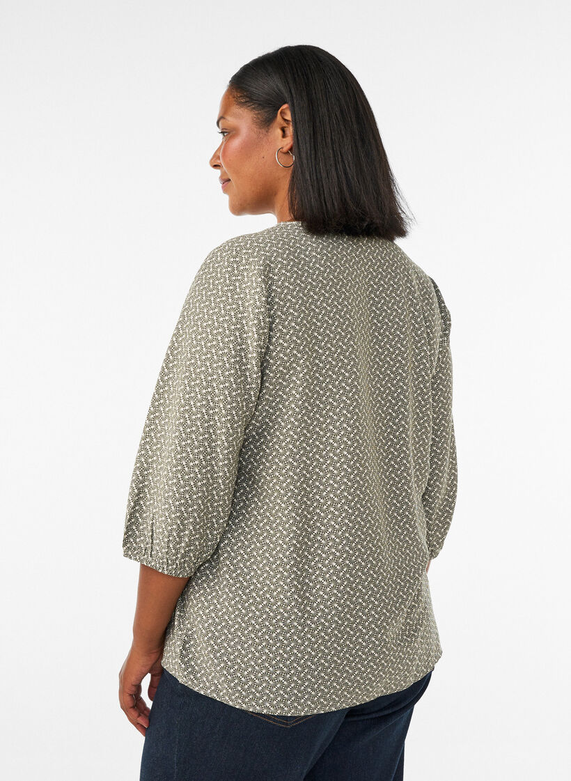 M&oslash;nstret viskosebluse med 3/4-ermer, Gr&oslash;nn, Model image number 2
