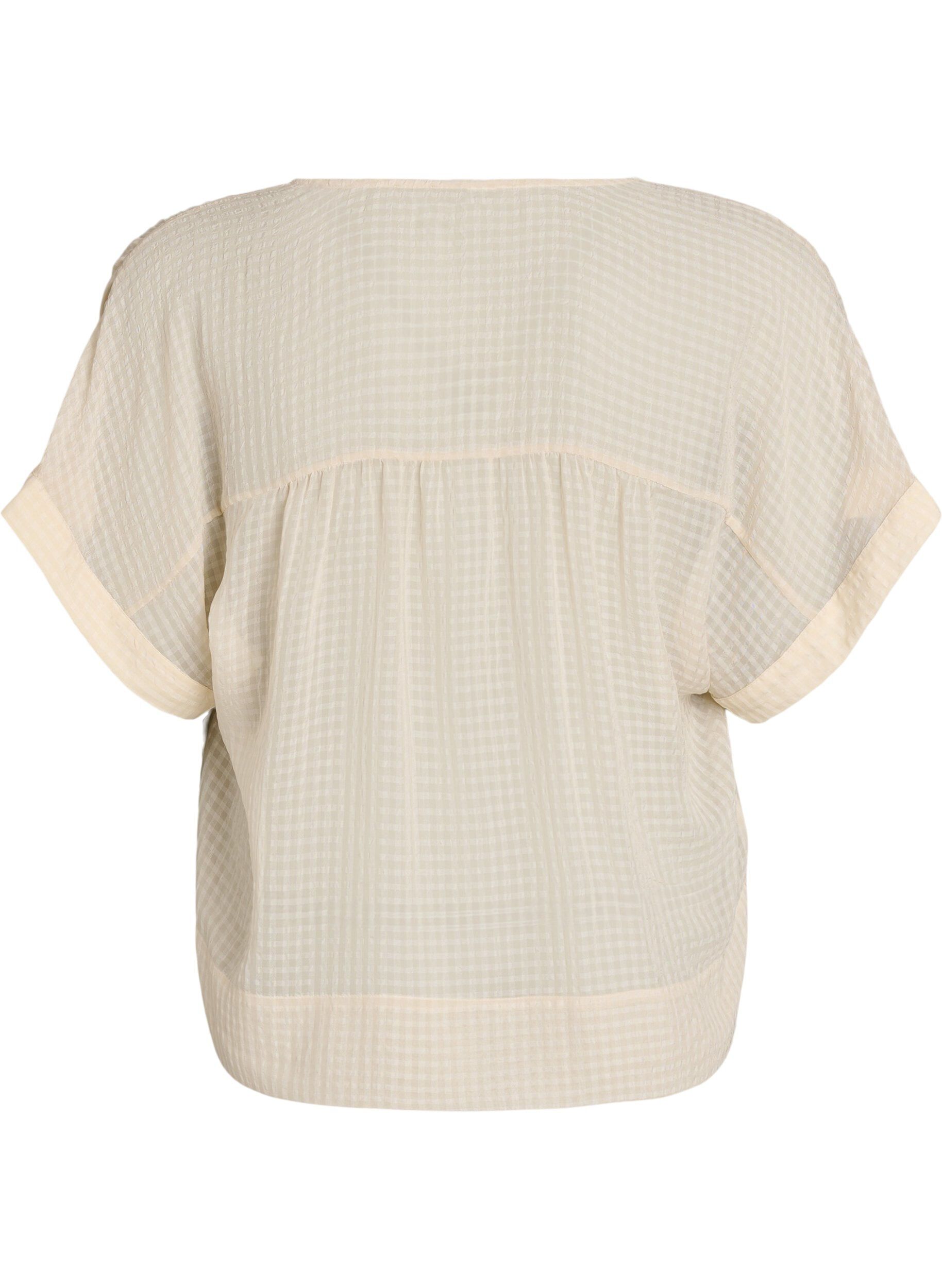 ZizziSeersucker bluse med V-hals, Beige, Packshot image number 1