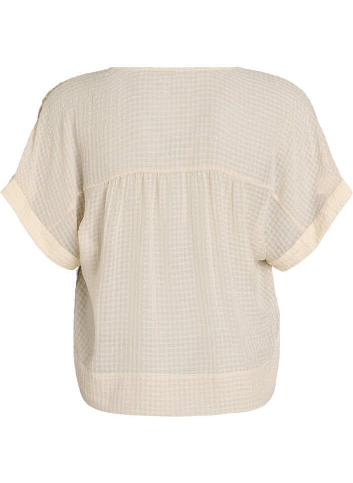 Seersucker bluse med V-hals, Beige, Packshot image number 1