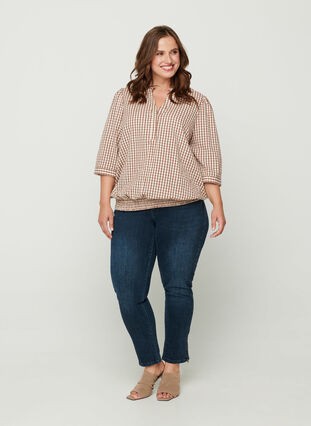 Rutete bluse i bomull, Coloured Check, Model image number 2