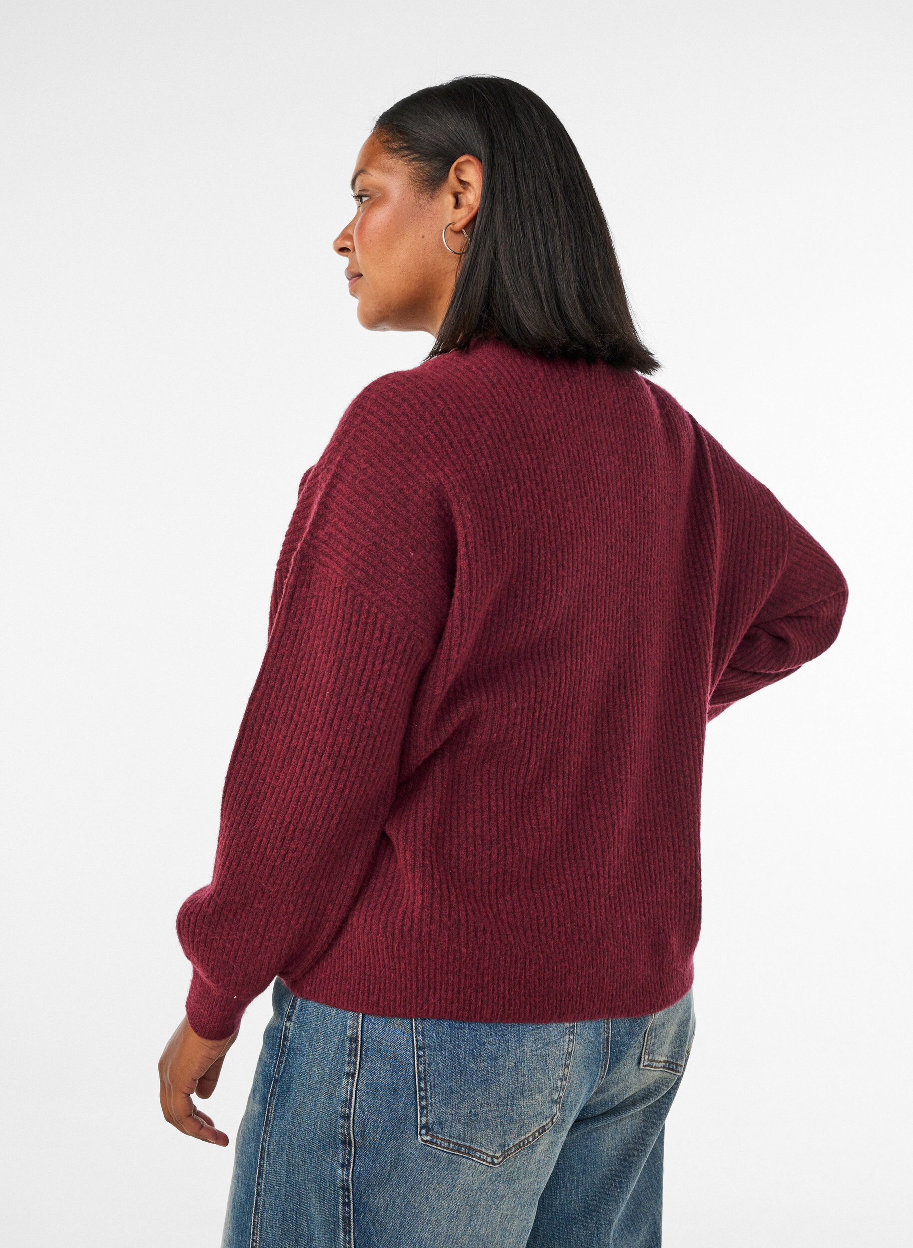 ZizziRibbestrikket cardigan med knapper, R&oslash;d, Model image number 2