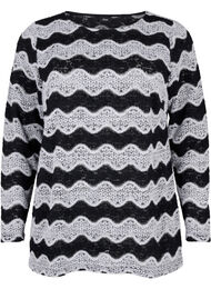 Strikket bluse med bølgemønster, Black Stripe
