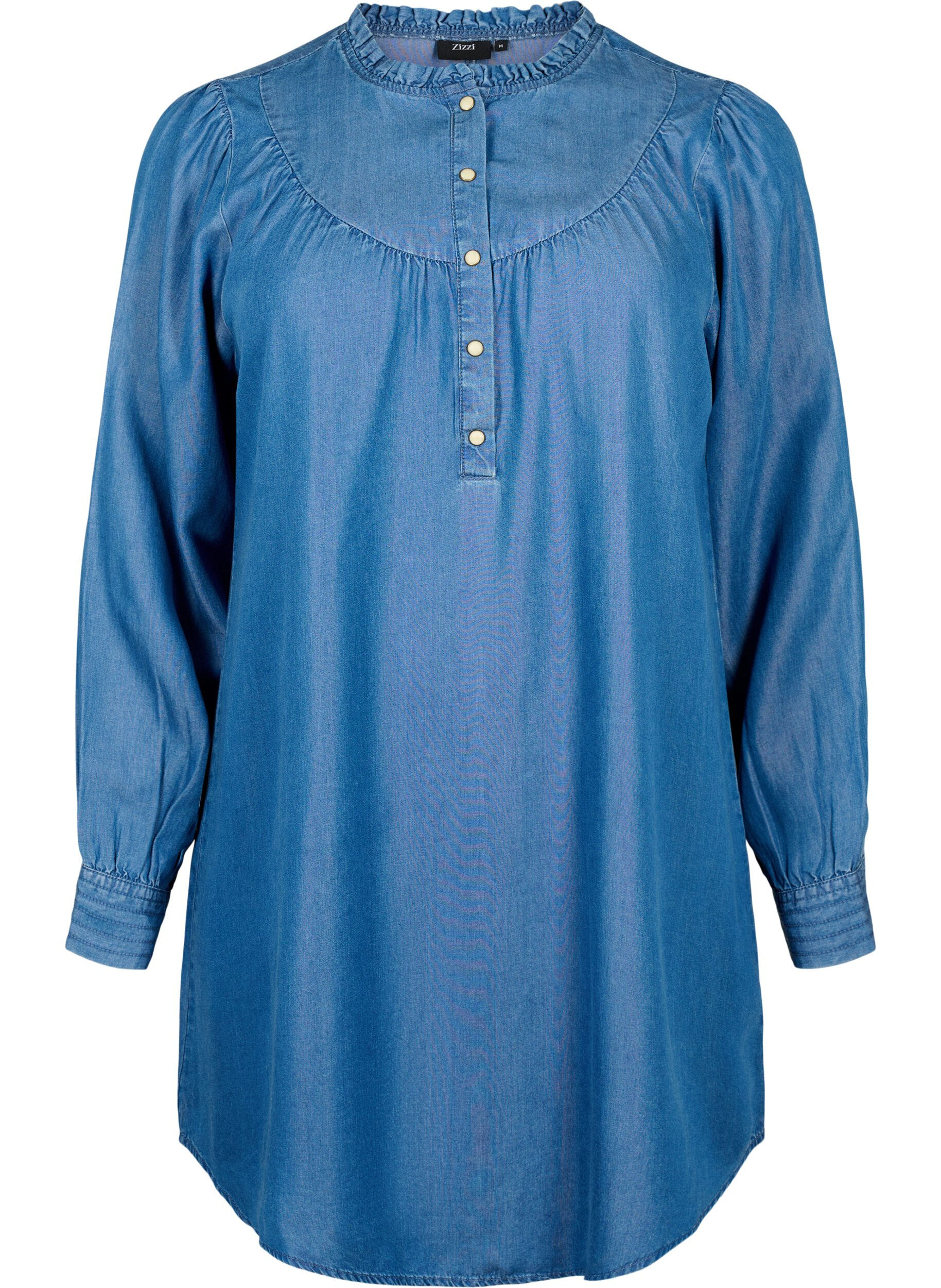 Zizzi Langermet tunika av TENCEL &trade; Lyocell, Medium Blue denim, Packshot image number 0