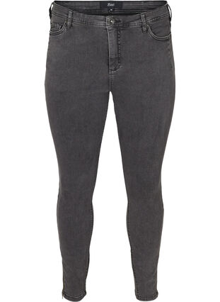 Cropped Amy jeans med høyt liv og glidelås, Grey Denim, Packshot image number 0