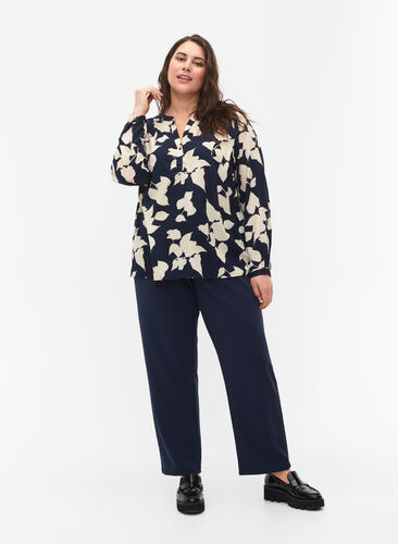 FLASH - Langermet bluse med mønster, Blue White Flower, Model image number 1