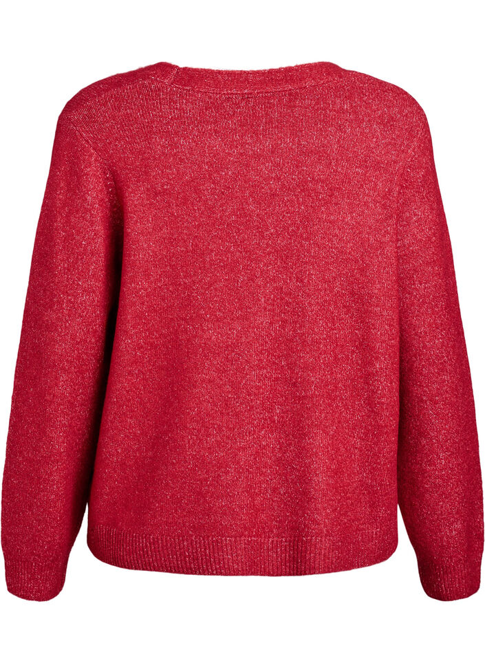 Strikkekardigan med perleknapper, Karanda Red Melange, Packshot