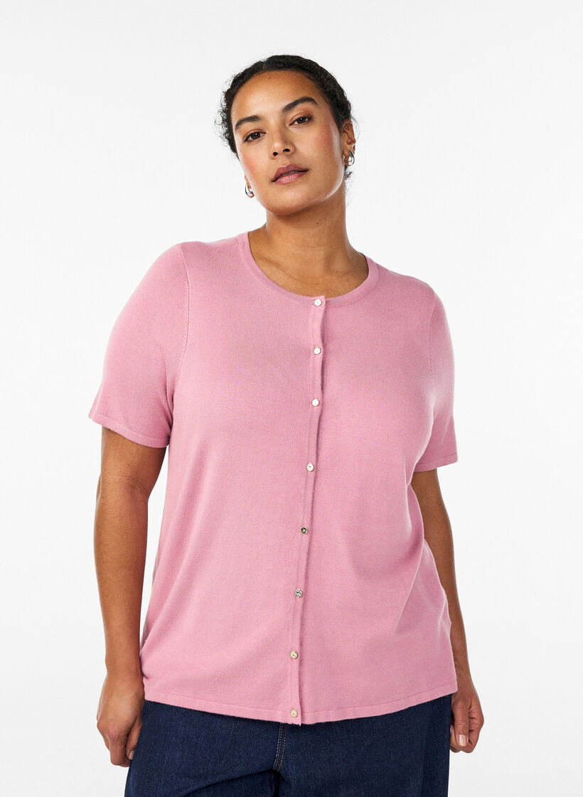 Kortermet strikket cardigan i viskose, Rosa, Model image number 0