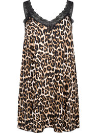 Stroppkjole i viskose med blonder, Leopard