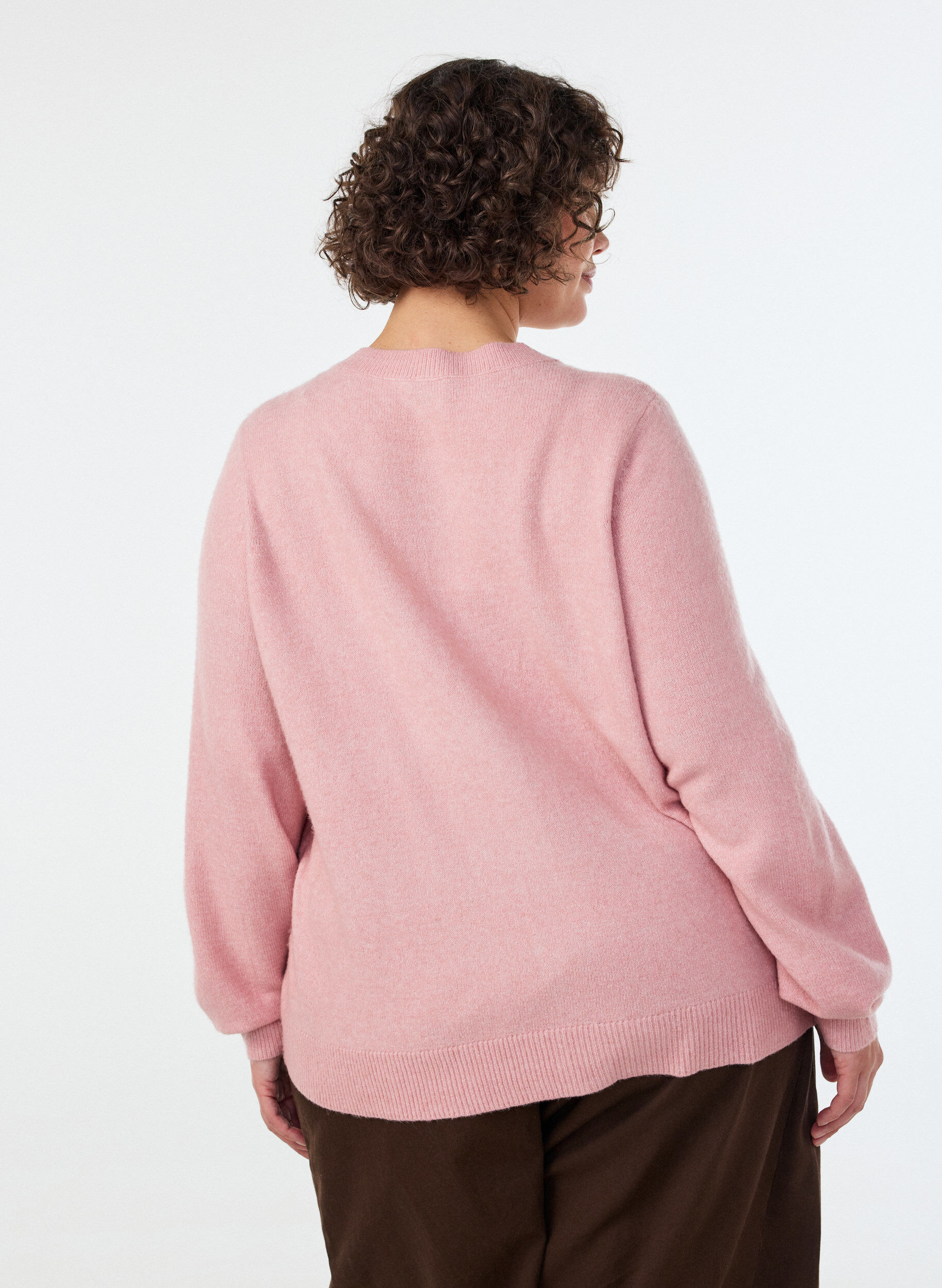 ZizziCardigan i myk strikk med gullfargede knapper, Rosa, Model image number 2