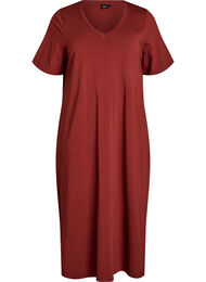 Midiskj&oslash;rt T-skjortekjole med V-hals, R&oslash;d
