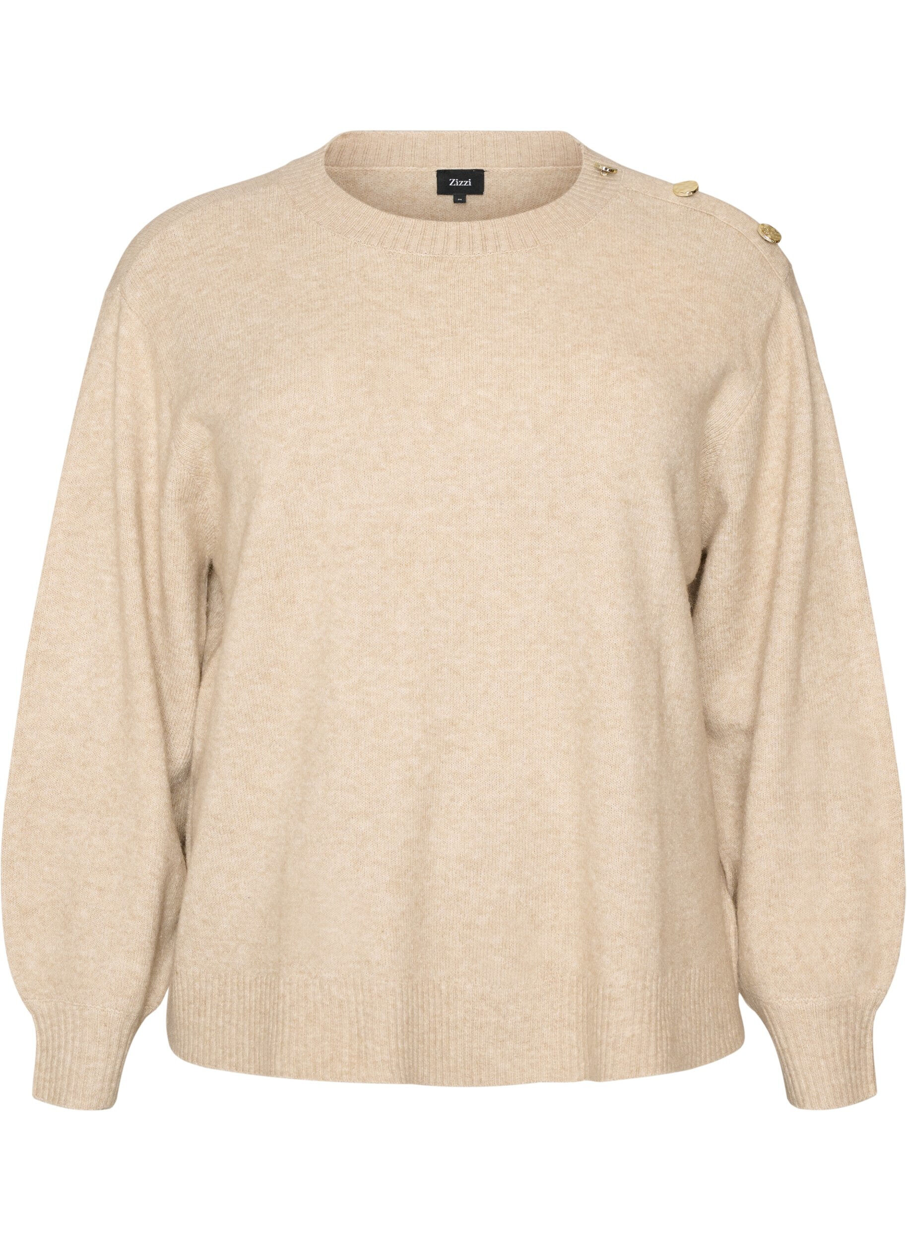 ZizziStrikket bluse med knappdetalj, Beige, Packshot image number 0