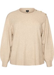 Strikket bluse med knappdetalj, Beige