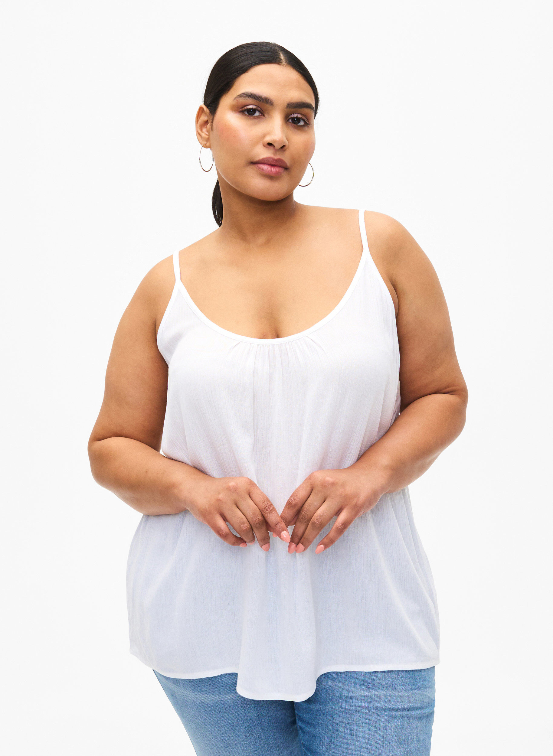 Zizzi Topp med stropper i viskose, Hvit, Model image number 0