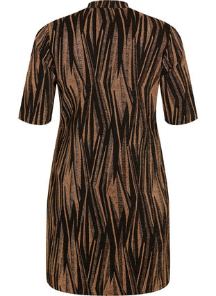 Mønstret kjole med glitter og korte ermer, Black w. Copper, Packshot image number 1