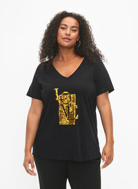 T-skjorte i bomull med paljetter, Black w. Love, Model