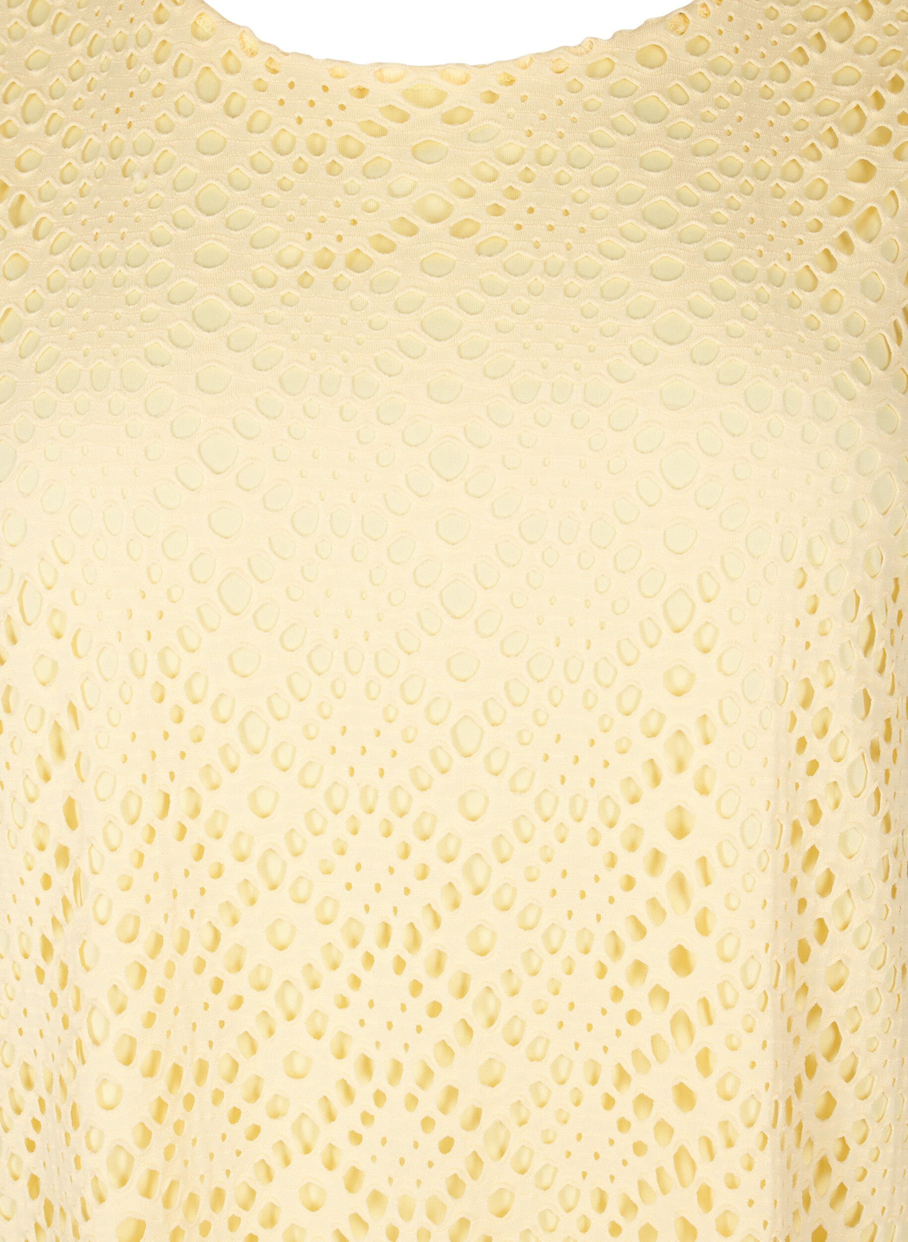 ZizziKnelang kjole med hullm&oslash;nster og korte ermer, Gul, Packshot image number 2