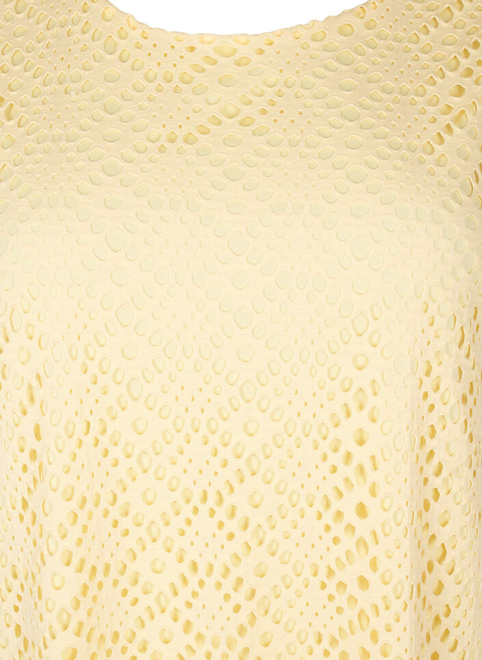 Knelang kjole med hullm&oslash;nster og korte ermer, Gul, Packshot image number 2