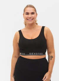 Sømløs BH med tekstprint, Black, Model