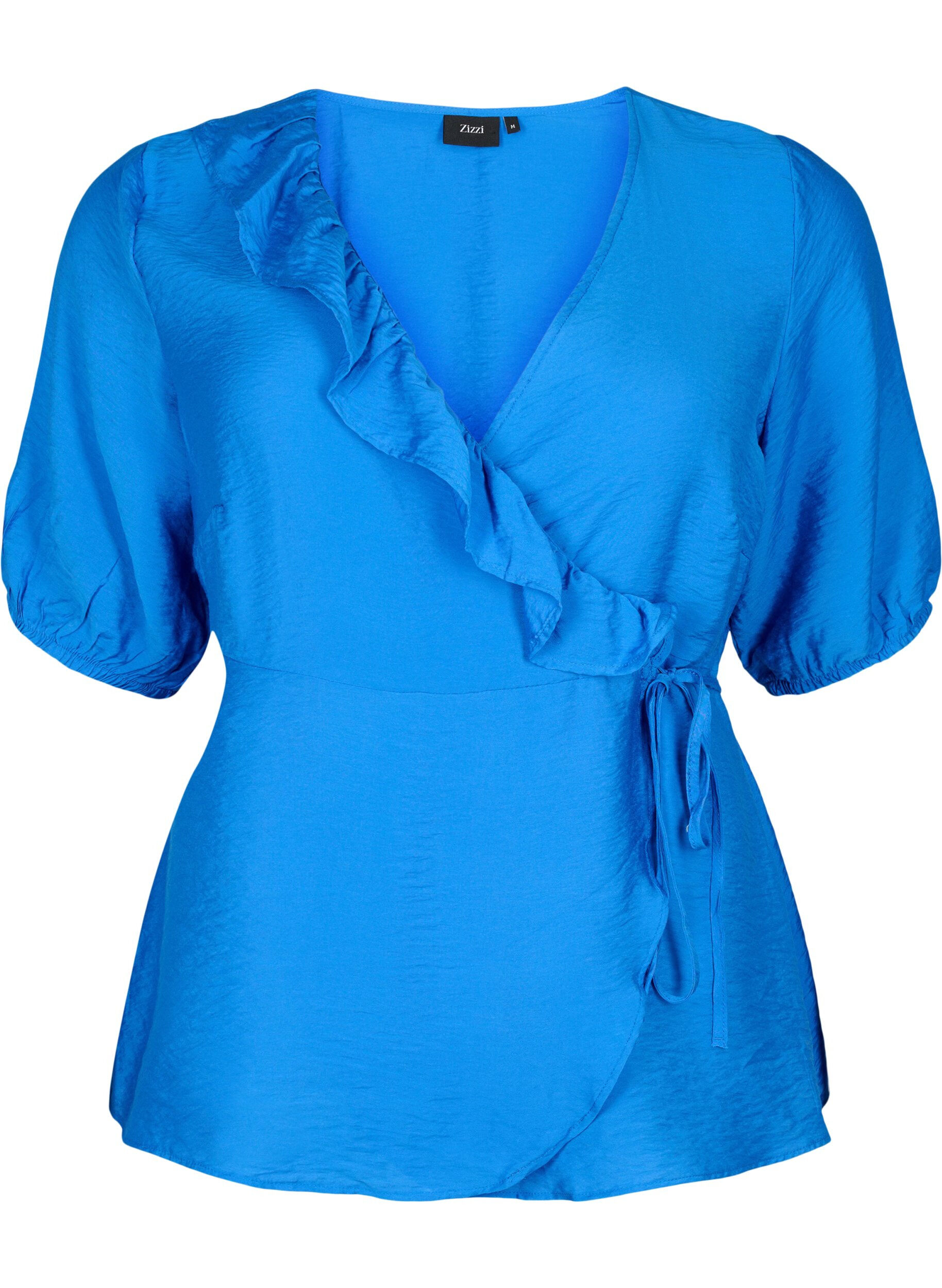Zizzi wrap Bluse i viskose med 1/2 ermer, Olympian Blue, Packshot image number 0